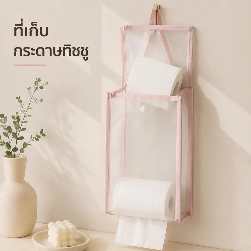 ถุงใส่กระดาษทิชชู่ ถุงแขวนกระดาษทิชชู่ กันน้ำ แบบไม่ต้องเจาะ ผ้า PVC แข็งแรง ใช้ได้ในห้องน้ำ ห้องครัว แขวนถุงขยะได้