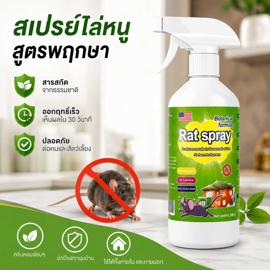 สเปรย์ไล่หนูแรงประสิทธิภาพ สูตรสกัดจากพืชธรรมชาติ ป้องกันหนูกัดสายไฟรถยนต์ เหมาะโกดัง ห้องครัว บ้านคอนโด ใช้งานสะดวก