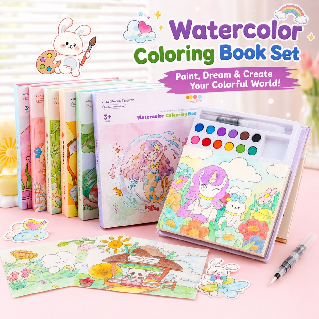 สมุดระบายสีน้ำ สมุดภาพระบายสีสำหรับเด็ก กระดาษหนา พกพาสะดวก ของเล่นฝึกสมาธิ เสริมสร้างจินตนาการ