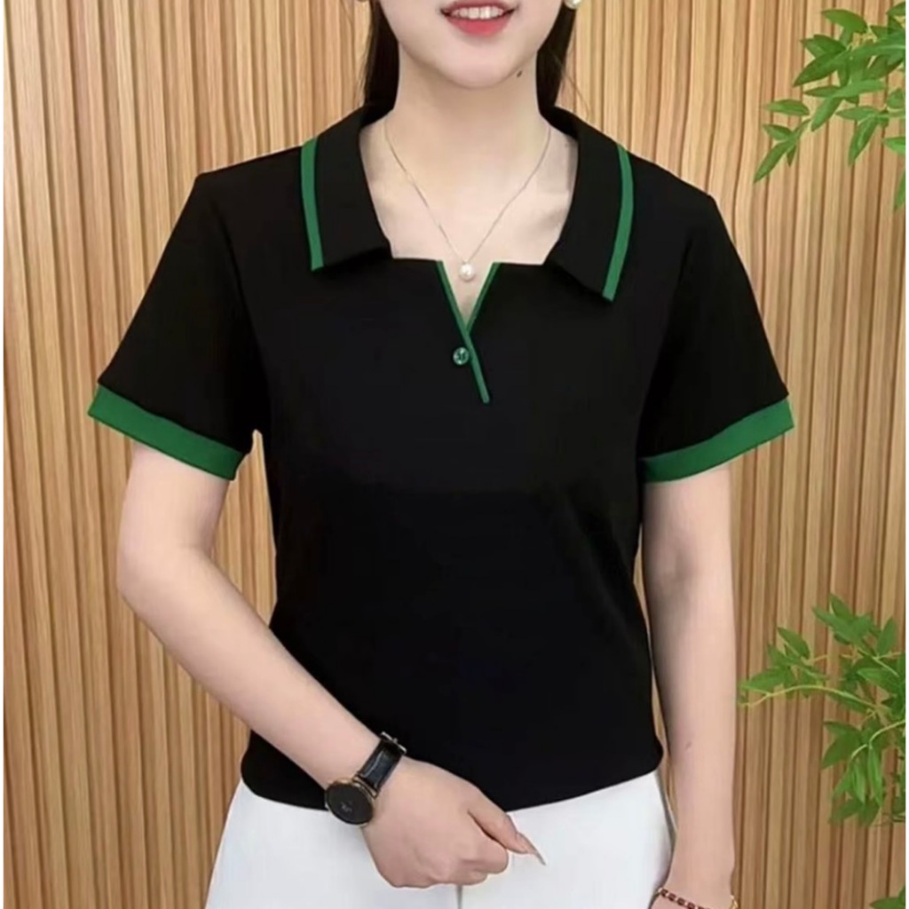 เสื้อโปโลแขนสั้นสไตล์อเมริกันสุดประณีต ดีไซน์สีตัดกัน แบบใหม่รับฤดูร้อน เรียบง่าย ลำลอง ดูดีมีสไตล์ และเหมาะสำหรับใส่ไปท