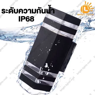 โคมไฟติดผนัง E27 กลางแจ้ง 2 หัว ส่องขึ้น-ลง กันน้ำ พร้อมหลอดไฟ สำหรับสวน ทางเดิน และประตูบ้าน