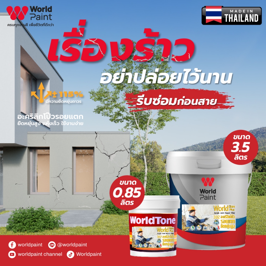 Worldpaint World SkimPlus 302 อะครีลิคโป๊วรอยแตกยืดหยุ่นสูง
