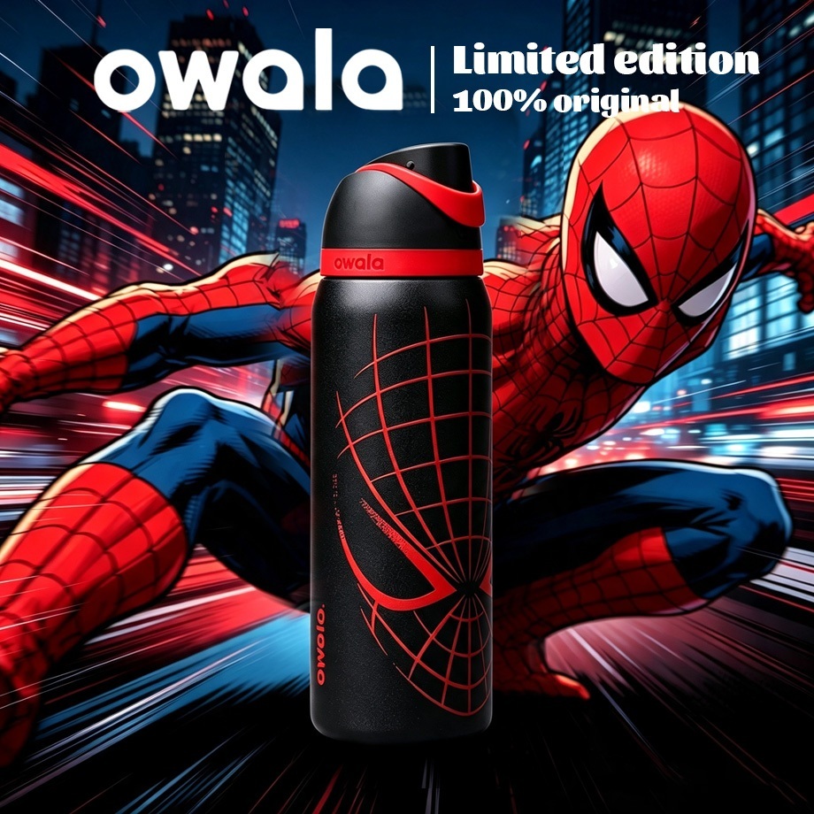 Owala FreeSip Marvel Spider-Man 24oz/32oz ขวดน้ำเก็บความเย็น สแตนเลส พร้อมหลอดดูด ของแท้100% เก็บอุณหภูมิได้นาน