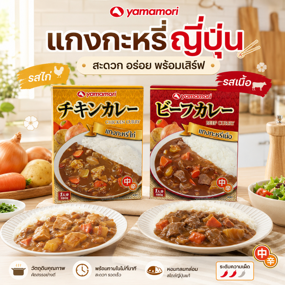 YAMAMORI แกงกะหรี่ญี่ปุ่น 180G รสไก่/เนื้อ อาหารสำเร็จรูป พร้อมทาน Japanese Curry นำเข้าแท้