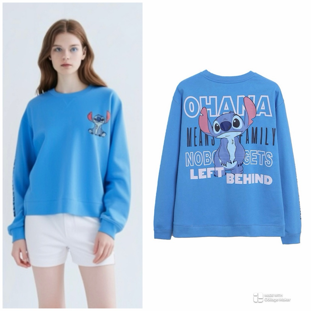 STITCH ohana SWEATSHIRT Lilo&stitch 🧊 STITCH ohana 🧊สเวตเตอร์ ลายสติช 🧊งาน Disney แท้ (TS602））