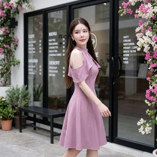 D309 เดรสผ้าบาร์บี้ เปิดไหล่ ยาว 36-37มีไซส์ S-3XL ใส่ทำงาน ออกงาน ทางการ สวยน่ารัก Women Lady Dress