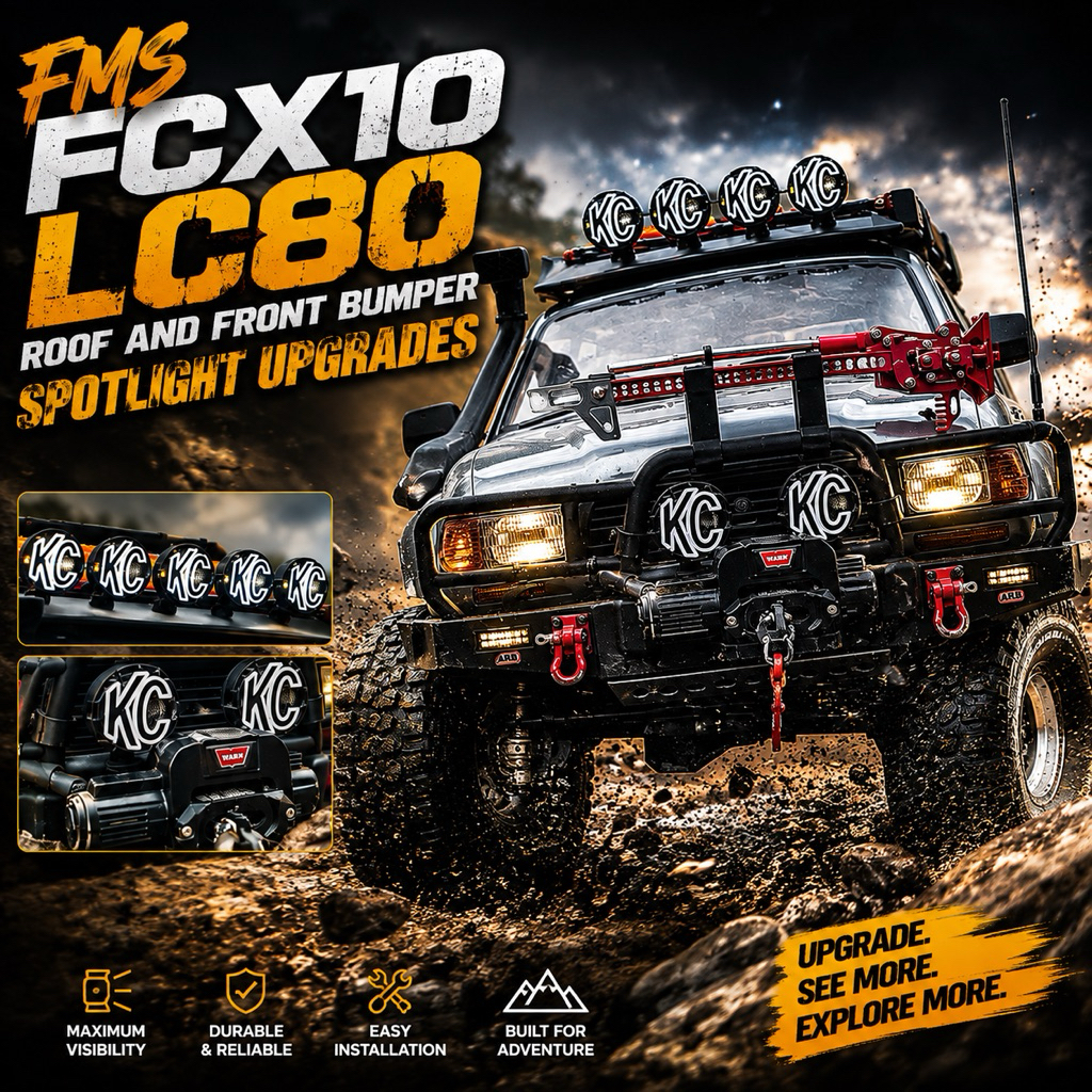 FMS FCX10 LC80 roof and front bumper spotlight upgrades