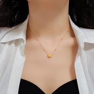 LC+สร้อยคอผู้หญิง จี้รูปหัวใจ สแตนเลสไทเทเนียม ชุบทอง 18K สไตล์มินิมอล หรูหรา กันน้ำ ไม่ซีดจาง ปรับความยาวได้