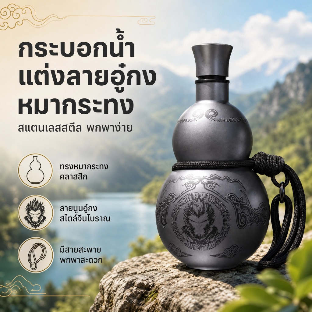 LEMO-T Wukong ธีมน้ำเต้าขนาด500มล. ขวดน้ำฉนวนกันความร้อนถ้วยเกมงานอดิเรกแบบพกพาขวดน้ำกีฬากลางแจ้ง