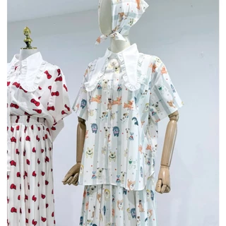 Sawat bt "Rabbit ruff set" เซตอัดพลีทรุ่นนี้ตัวเสื้อoversize ปกระบาย ทรงหูกระต่ายยาว