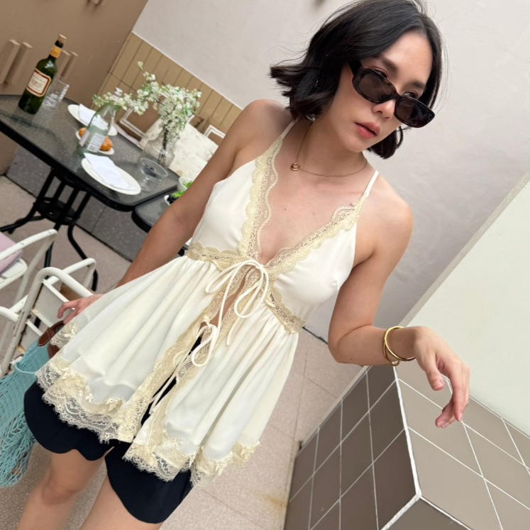 colourblockmatter - Zelma Top สายเดี่ยวผ้าชีฟองเนื้อนุ่ม เสื้อลูกไม้ เสื้อไปทะเล