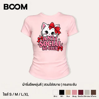 COD เสื้อสาวอวบ เสื้อครอปท็อป แขนสั้น babytee สไตล์เกาหลี y2k T-shirt ลายแมวน่ารักสีชมพูสไตล์หวาน