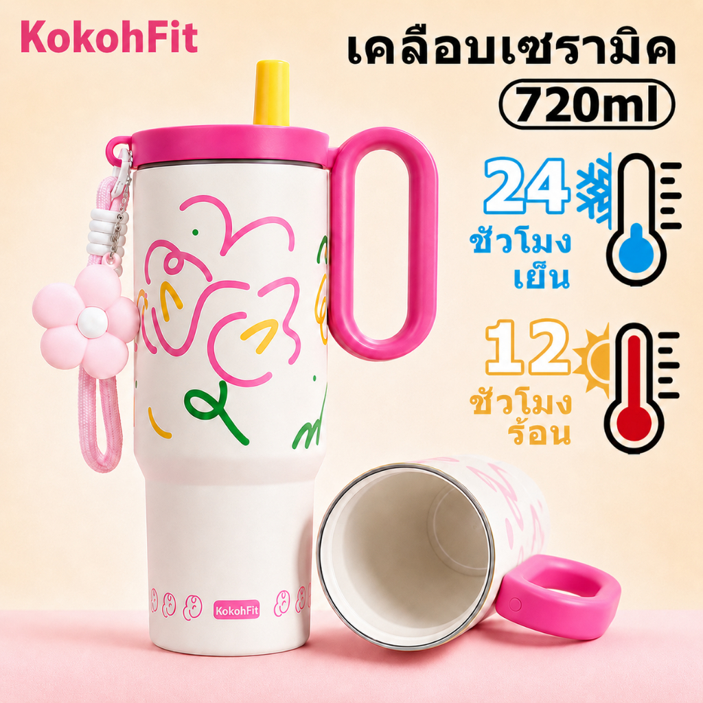 KokohFit แก้วน้ําเก็บความเย็น วัสดุเคลือบเซรามิก ความจุ 720ML คอลเลกชันยามค่ำ