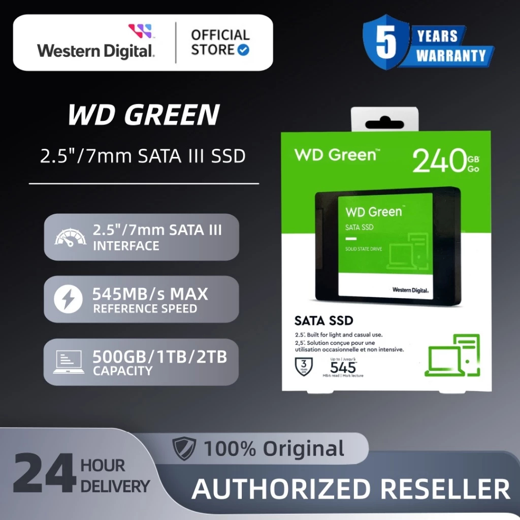 WD GREEN SSD (เอสเอสดี) 120GB 240GB 480GB 960GB SATA III 2.5” ไดรฟ์ Solid State เหมาะสำหรับโน๊ตบุ๊คแ