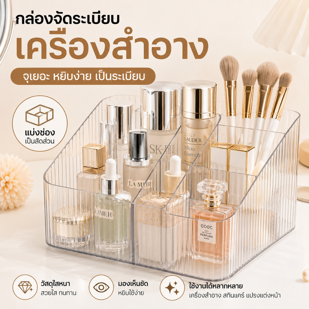 กล่องเก็บของเบ็ดเตล็ด ตู้เก็บของพลาสติก กล่องใส ที่วางของ เก็บของ กล่องเก็บของตั้งโต๊ะ