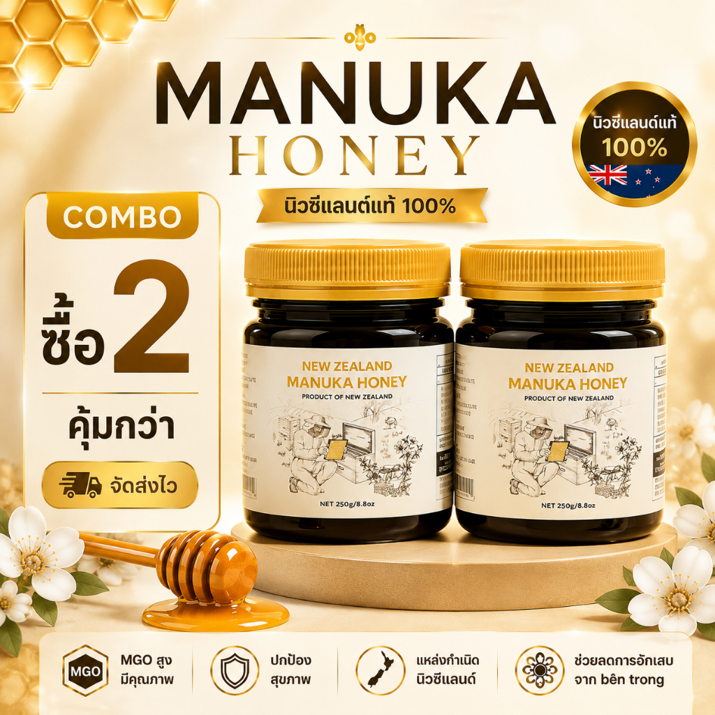 [ซื้อ 2] Manuka honey 250g, MGO นำเข้าจากประเทศนิวซีแลนด์ - ตัวช่วยเสริมประสิทธิภาพ เพื่อผลลัพธ์ที่ด