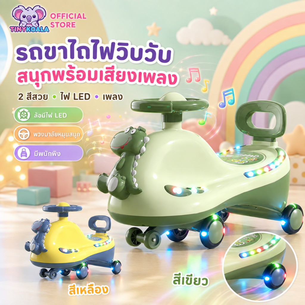 🔥แสงและดนตรี-100kg🔥 Tinykoala รถดุ๊กดิ๊ก รูปทรงและสีสันต่างๆ รถขาไถเด็ก รถดุ๊กดิ๊กมีเสียงมีไฟ
