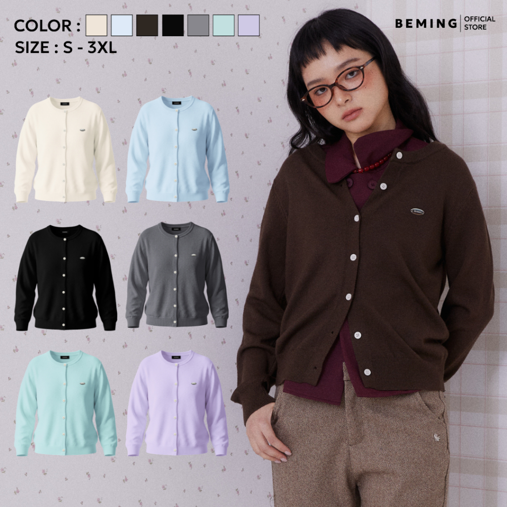 (Pre20-30 วัน)Bemingtop1266 (S-2XL) - Mori Knit Cardigan – คาร์ดิแกนไหมพรมดีไซน์มินิมอลนุ่มใส่สบายแมตช์ง่ายทุกลุค