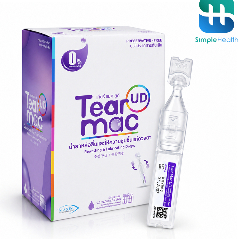 Simplecare น้ำตาเทียมรายวัน 30 หลอด น้ำตาเทียมเพิ่มชุ่มชื้นดวงตา ear Mac UD ลดการระคายเคืองตา