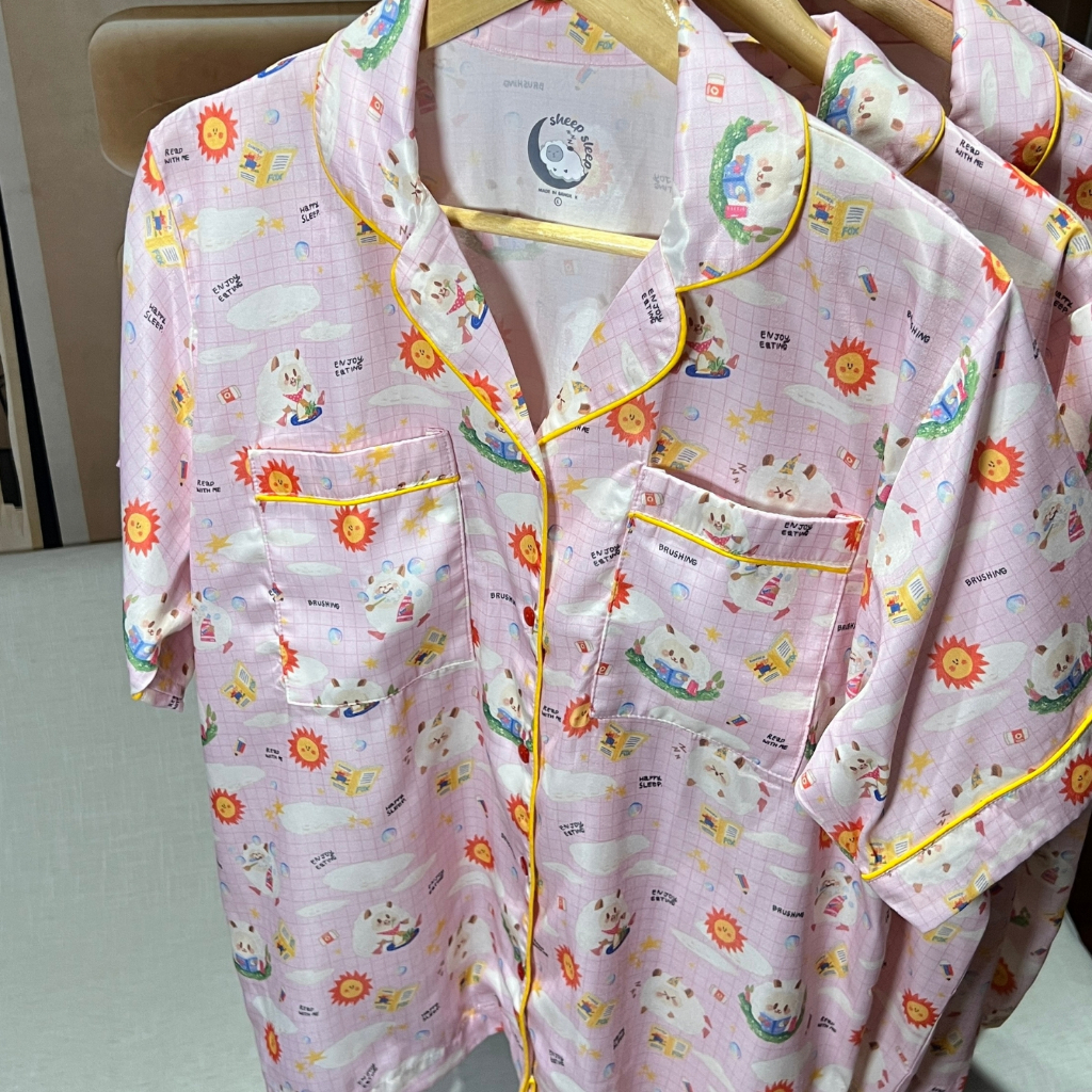 Cotton Silk Pajama Set — Pink💖 (Short Sleeve & Shorts) 🐑✨