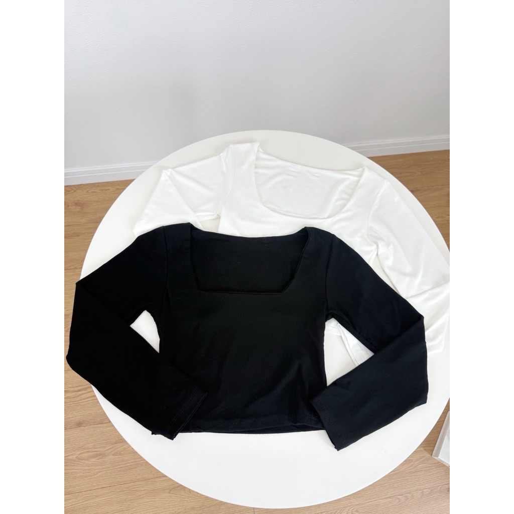 INFINITY : Nifty Top (นิฟตี้) เสื้อครอปแขนยาว คอเหลี่ยม ผ้ายูนิโคล สาวอวบสาวตัวเล็กใส่ได้ ผ้ายืดตามต