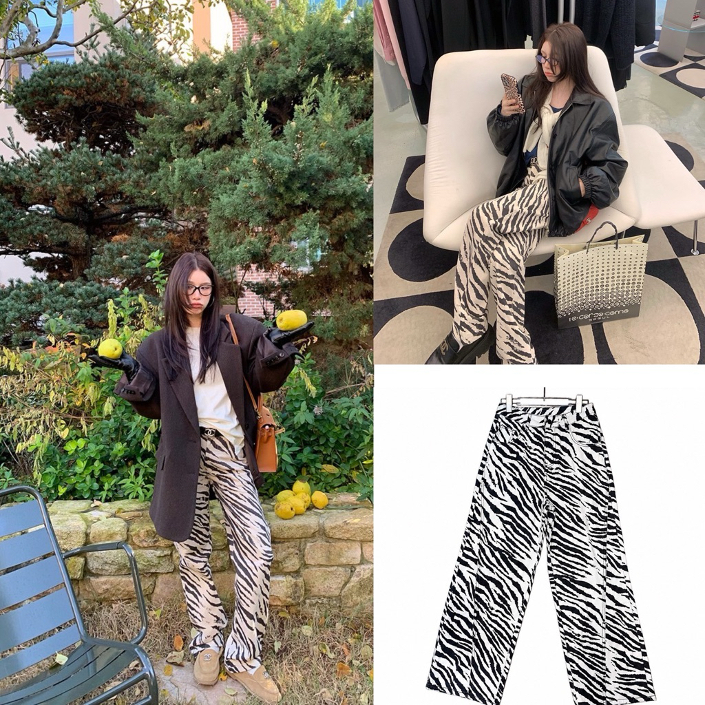 Zebra pants กางเกงยีนส์พิมพ์ลายม้าลาย ทรง baggy jeans ขากระบอก