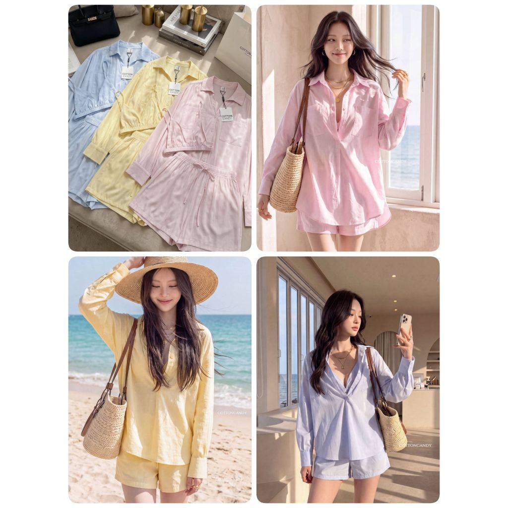 #Cotton Candy *** ***set 3ชิ้น เสื้อ+บรา+ขาสั้น New Sunset korea