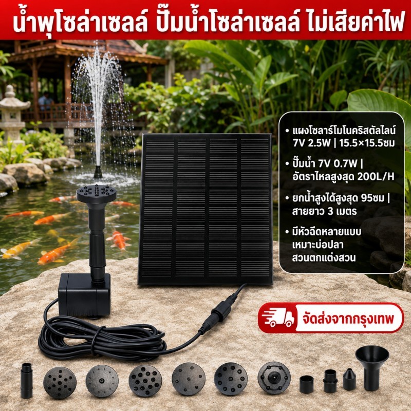 น้ําพุโซล่าเซลล์ ปั้มน้ําโซล่าเซลล์ ปั๊มน้ำพุพลังงานแสงอาทิตย์ ปั๊มน้ำโซลาร์สวนน้ำ ปั๊มน้ำบ่อปลาโซล่าเซลล์ สำหรับสวนน้ำบ