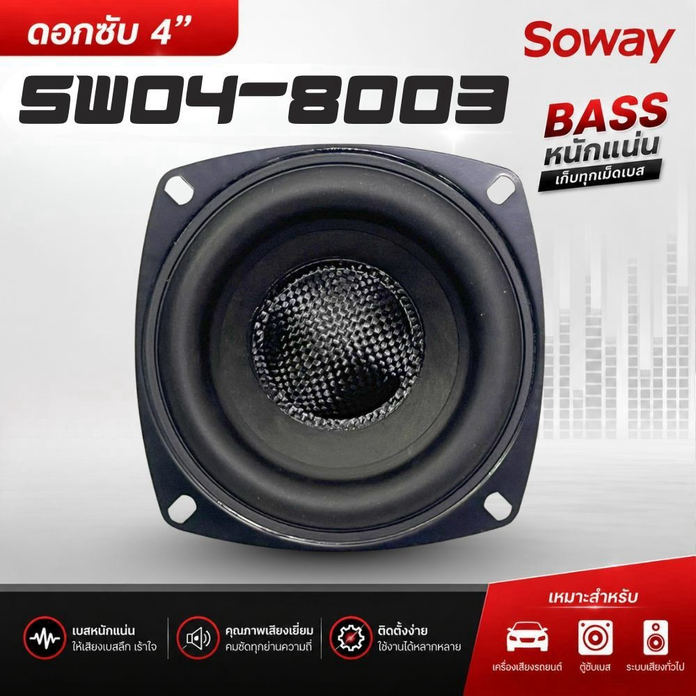 ลำโพง SOWAY SW04-8003 4 นิ้ว Full Range มิดเบส 4Ω | หน้าหมวกเคฟล่า | แม่เหล็ก 2 ก้อน 80×15mm | 40W M