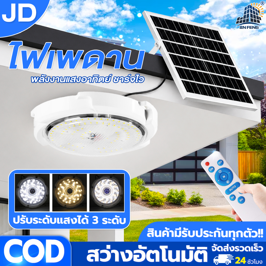 JDโคมไฟผนัง โซล่าเซลล์ ใหม่ Solar cell ceiling light ไฟห้องนอน ไฟห้องนั่งเล่น ไฟทางเดิน ไฟเพดาน LED IP67 กันน้ำ ไฟเพดาน