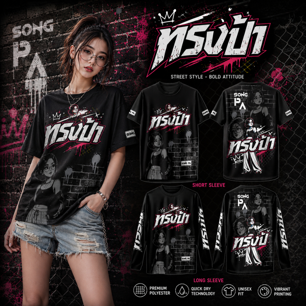 เสื้อยืด คอกลม ลาย ทรงป้า