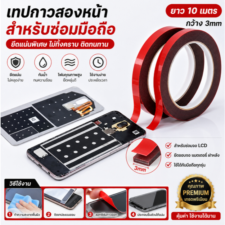 CLE เทปกาวสองด้านสำหรับซ่อมโทรศัพท์มือถือ10ม. แผ่นจอสัมผัส LCD 3มม. โฟมแบบติดเองสติ๊กเกอร์แก้ไข