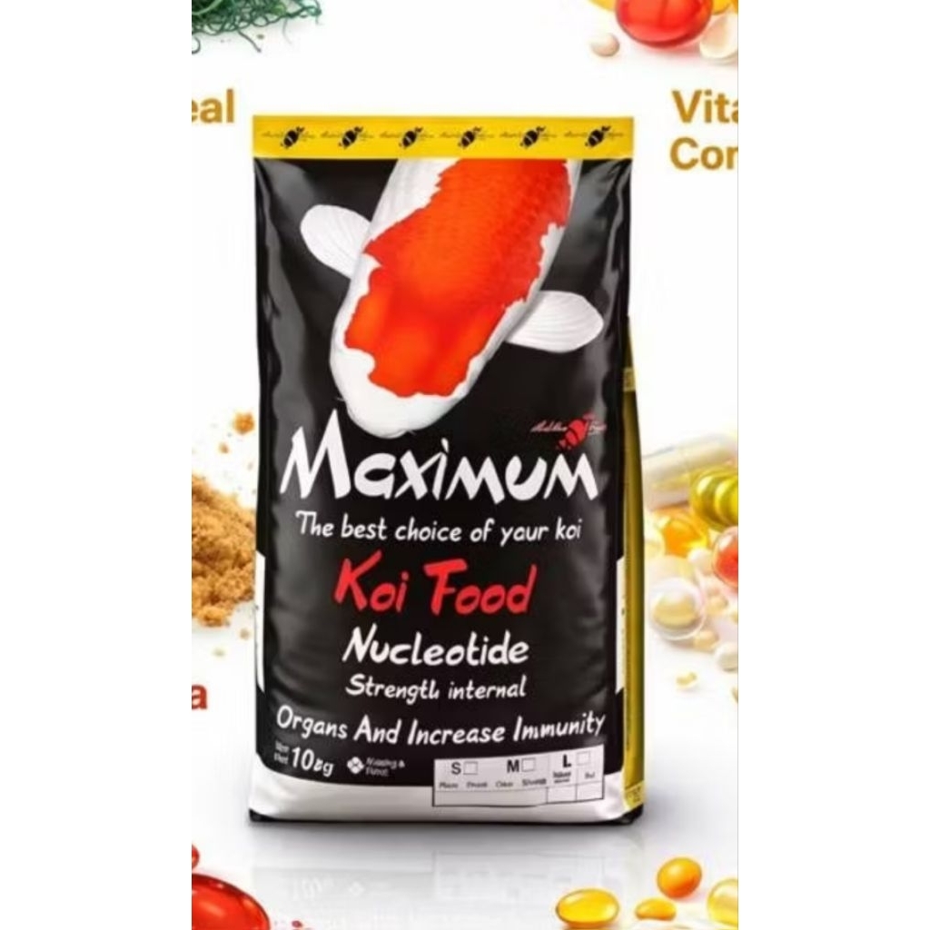 อาหารปลาคาร์ฟ  Maximum Koi Food และ Porpoise Koi Food  ขนาด ​10 kg. อาหารปลานำเข้า คุณภาพสูง