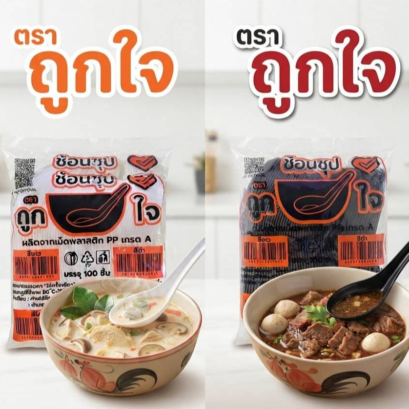 !!!สินค้าใช้ดี!!!ช้อนซุปตราถูกใจ บรรจุ 100 ชิ้นต่อแพ็ค