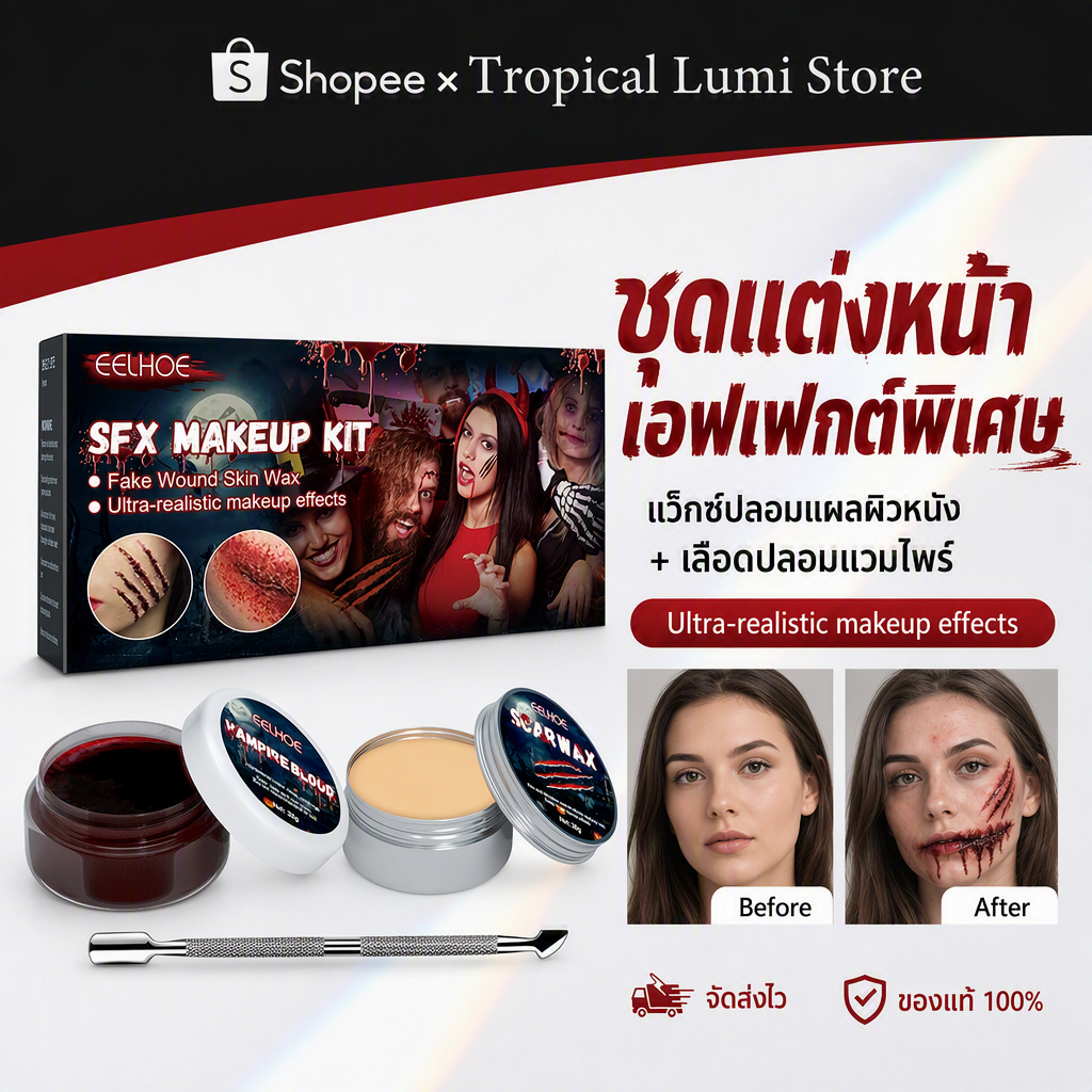 EELHOE เลือดปลอม สำหรับแต่งหน้าผี Cosplay แต่งแผลปลอม ฮาโลวีน