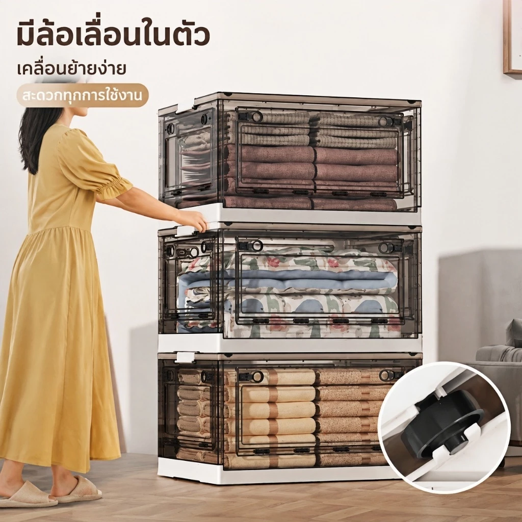 NeatBox กล่องเก็บของพับได้ 120L เปิดได้ 4 ด้าน กล่องเก็บเสื้อผ้าใส่ของเล่น วางซ้อนได้ ประหยัดพื้นที่ สไตล์มินิมอล thumbnail 7