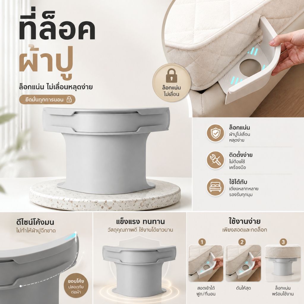 ที่ล็อคผ้าปูที่นอน ตัวยึดผ้าปู สายรัดผ้าปูเตียง กันหลุด ติดตั้งง่าย ใช้ได้กับทุกขนาดเตียง