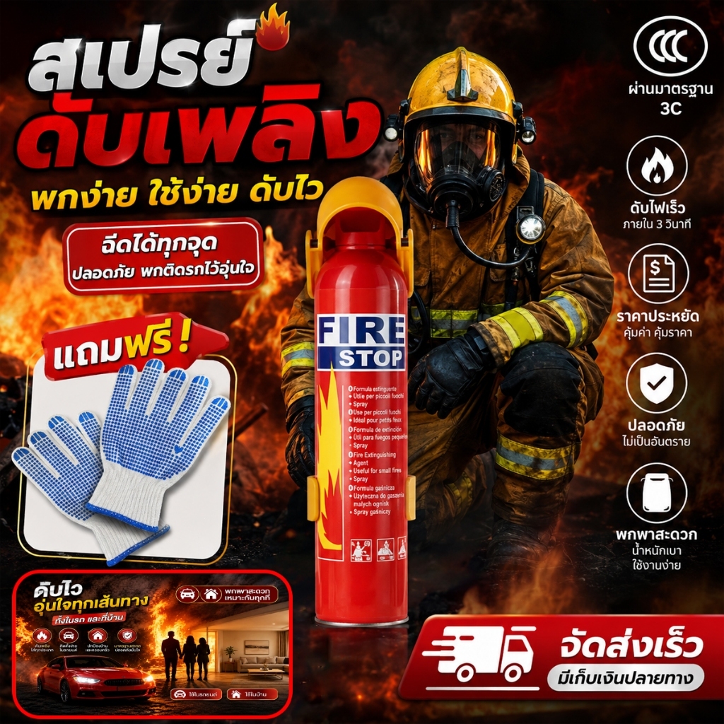 เครื่องดับเพลิง 1000ml เหตุฉุกเฉินด้านความปลอดภัย ถังดับเพลิงพกพา ที่ดับเพลิง