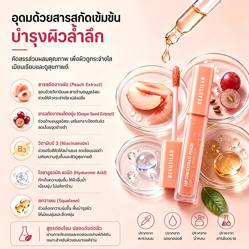 BEAUTILAB คอนซีลเลอร์พีชคอเรคเตอร์ ปกปิดใต้ตาดำ รอยสิว ไม่หลุดรองพื้น