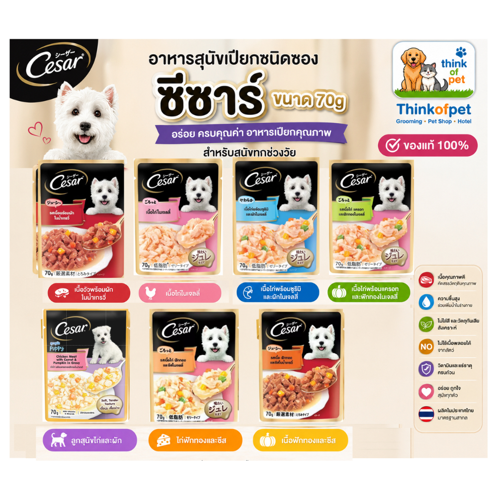 อาหารสุนัขเปียกชนิดซอง cesar ซีซาร์ ขนาด 70g