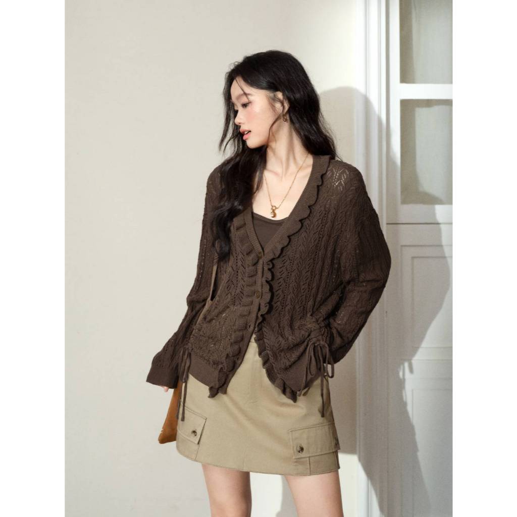 [Preorder] KUOSE : Openwork Lace Stitch Ruffle Cardigan