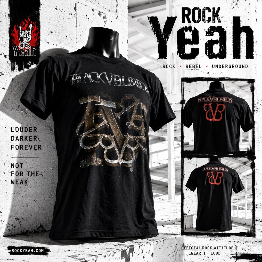 เสื้อวง Black Veil Brides ลาย BVB โลโก้ Metallic BVB Logo Graphic สีดำ BVB1470