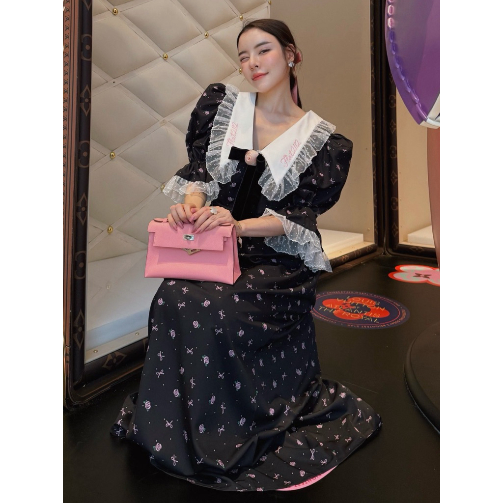 ส่งต่อ FLAT2112 : (Size S) JOANNE YOUNG MAXI DRESS เดรสยาว แขนตุ๊กตา (FF0541)