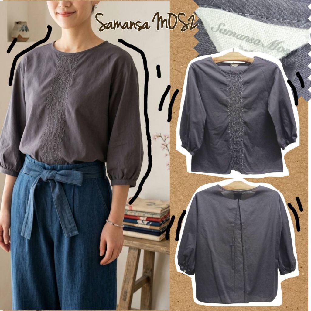 A053🩶S a m a n s a _ M o s 2 เสื้อเบลาส์ผ้าคอตตอนปักลาย