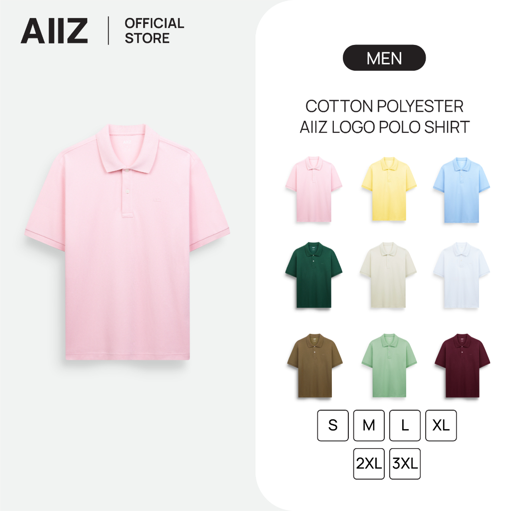 AIIZ เสื้อโปโลผู้ชายสีพื้นโลโก้ AIIZ ผ้าคอตตอนโพลีเอสเตอร์ Men’s Cotton Polyester AIIZ Logo Polo Shirt