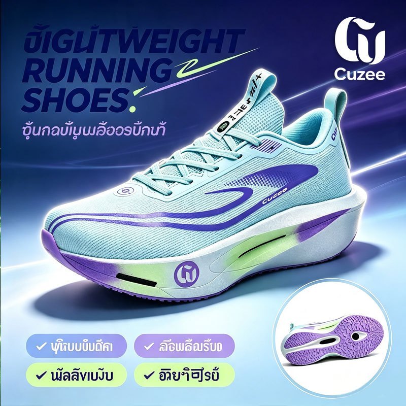 Cuzeeรองเท้ากีฬาแข่งขันน้ำหนักเบาพิเศษ คืนตัวดี ระบายอากาศได้ดี รุ่นออกกำลังกาย รองเท้าวิ่งสำหรับทั้งผู้ชายและผู้หญิง