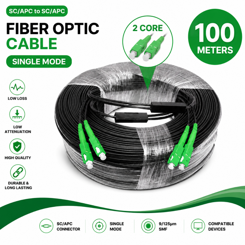 สายไฟเบอร์ออฟติก 2คอ สำเร็จรูป OUTDOOR FTTH DROP CABLE 2 CORE SC/APC-SC/APC ยาว 100M