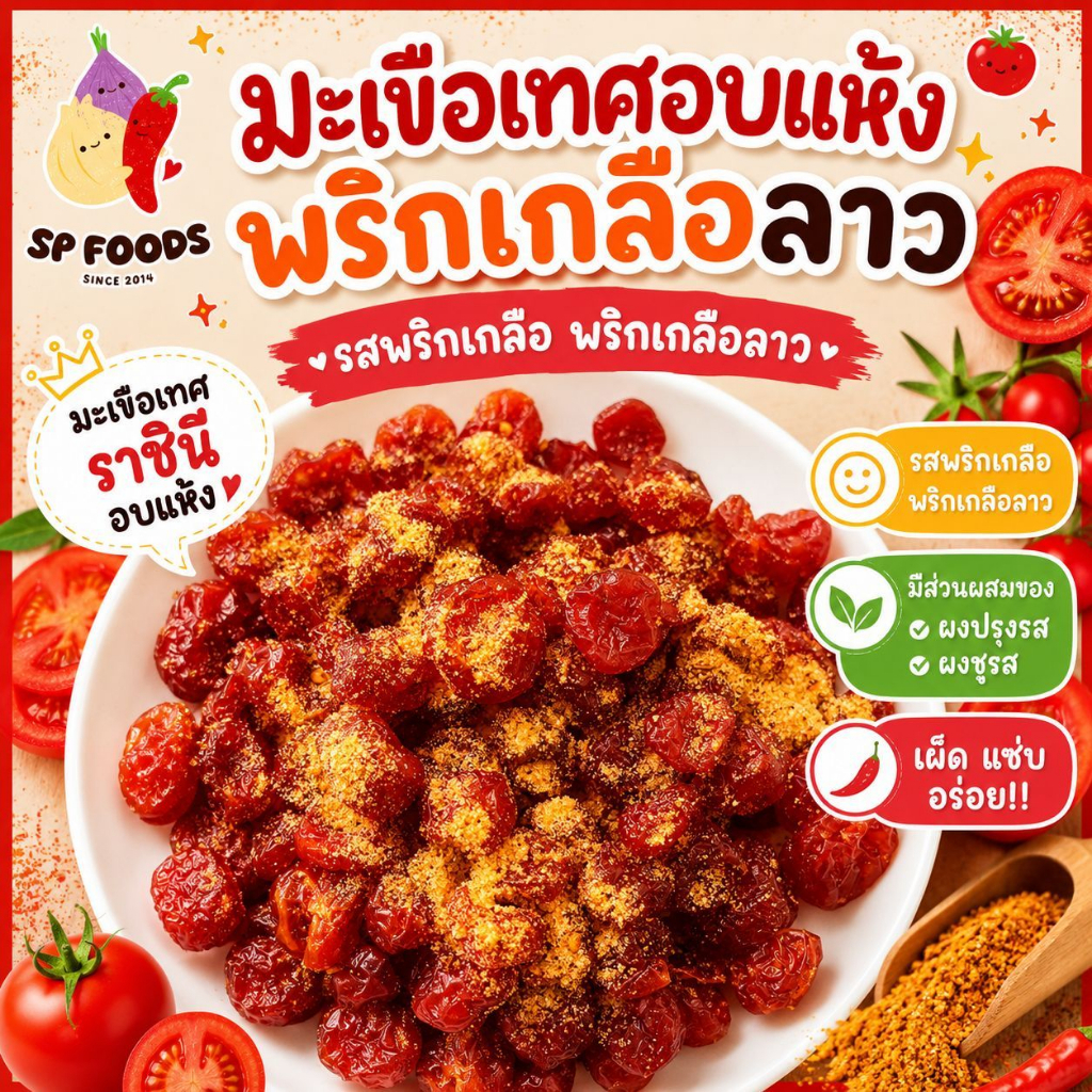 SP FOODS แพ็ค100กรัม มะเขือเทศราชินีอบแห้ง คลุกพริกเกลือลาว หวานอมเปรี้ยว อร่อยทานเพลิน!