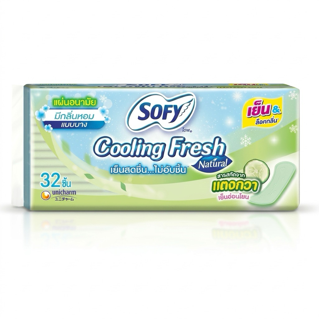 โซฟี แผ่นอนามัย คูลลิ่งเฟรช เนเชอรัล แบบบาง มีกลิ่นหอม 32 ชิ้น/Sofy Cooling Natural Slim Scented 32P