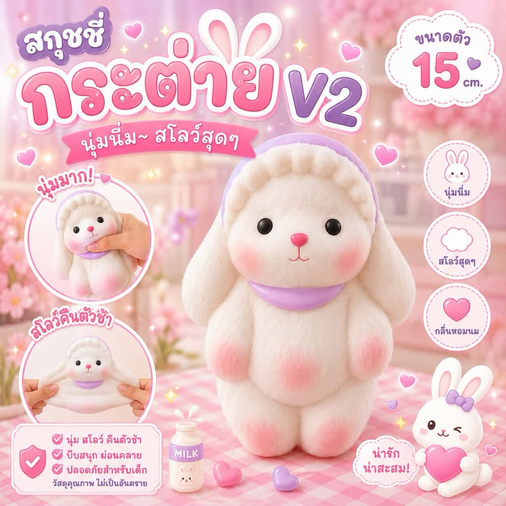 [พร้อมส่งที่ไทย] สกุชชี่กระต่ายver.2 ขนาด 18cm [งานกล่อง] ตัวใหญ่สะใจ ของเล่นบีบคลายเครียด มีกลิ่นหอมละมุน